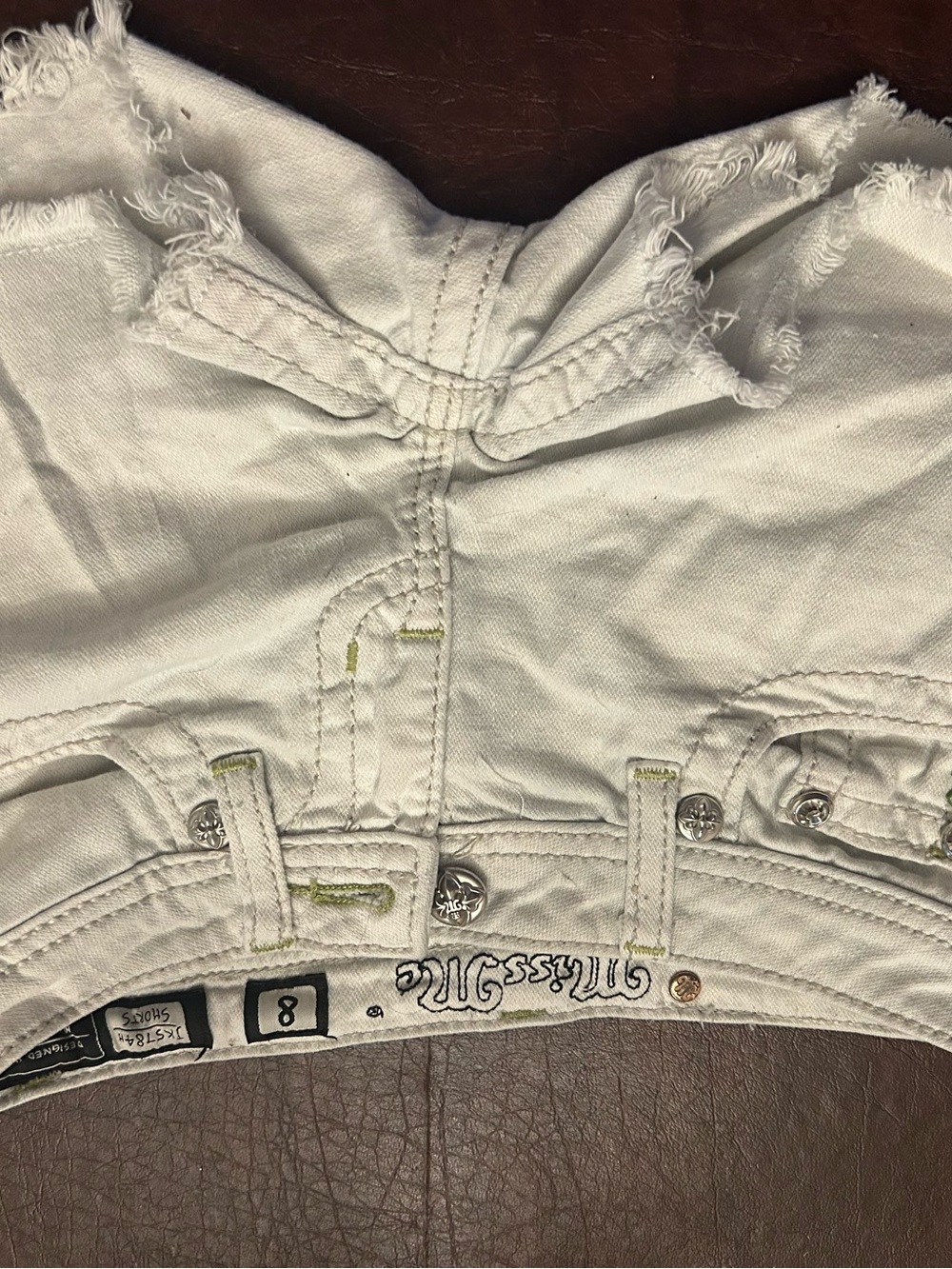 Miss Me White Distressed Girls' Denim Shorts with Branded Button
